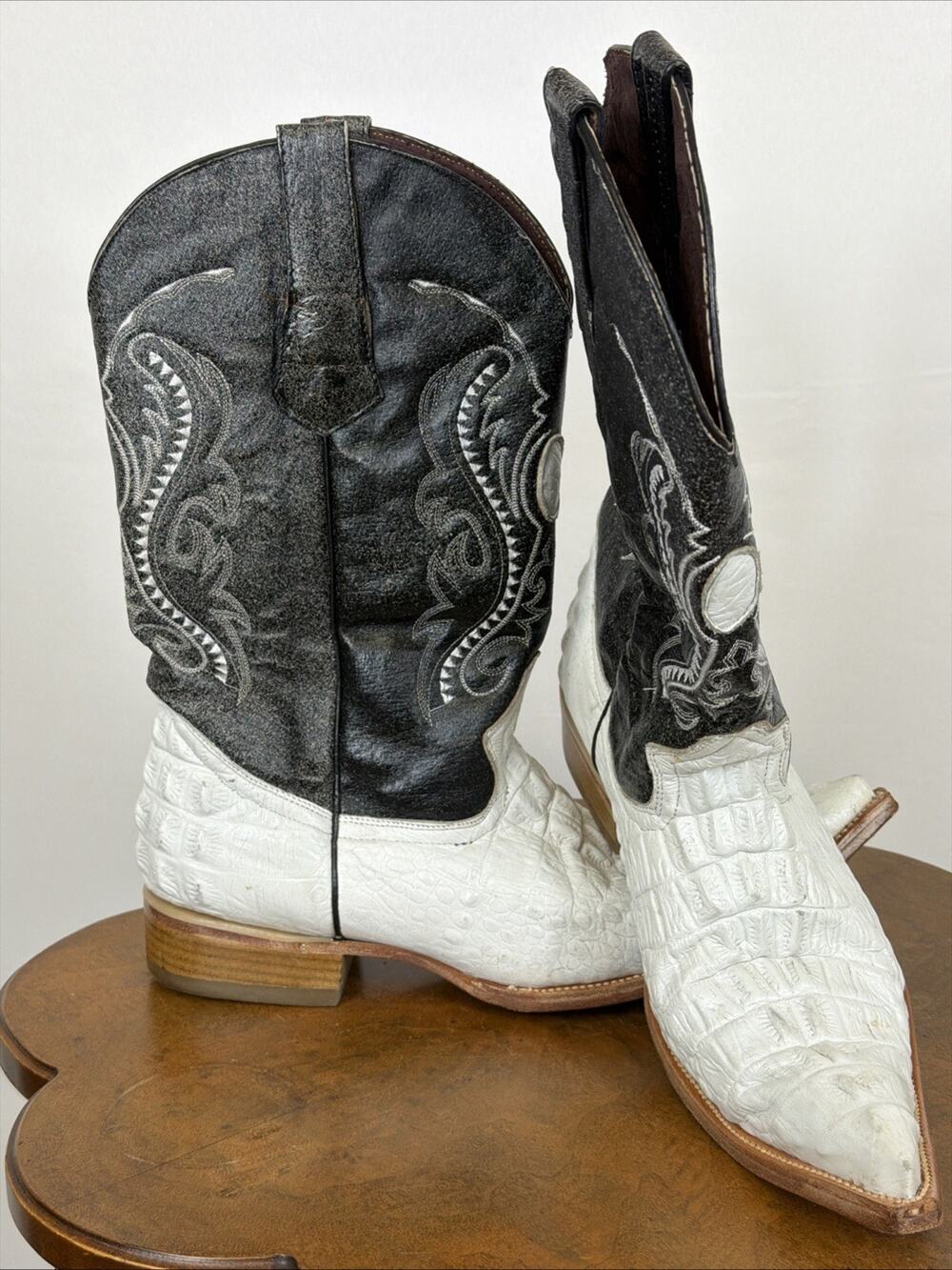 Rebelde Black White Alligator Western Boots Caiman Skin Mens 11.5 Mexico
